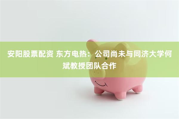 安阳股票配资 东方电热：公司尚未与同济大学何斌教授团队合作