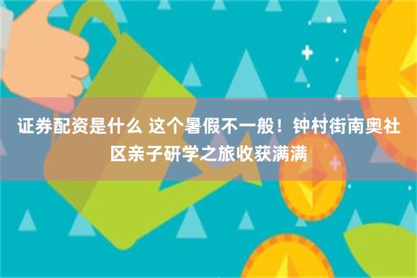 证券配资是什么 这个暑假不一般！钟村街南奥社区亲子研学之旅收获满满